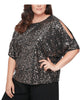 Alex Evenings Women's Sequined Cold Shoulder Plus Blouse Black Size XL - thumbnail