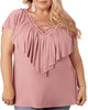 Belldini Women's Plus Lace up Flounce Top Pink Size 1X - thumbnail