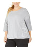 Calvin Klein Women's Gray Solid 3/4 Sleeve Jewel Neck Top Plus Size 1X - thumbnail