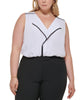 Calvin Klein Women's Plus Contrast Trim V Neck Blouse White Size 1X - thumbnail