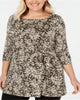 Belldini Women's Plus Printed Tie Waist Tunic Top Black  Size 1X - thumbnail