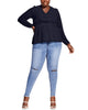City Chic Women's Plus Ruffled Peplum Hem Top Blue Size Petite Small - thumbnail