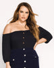 City Chic Women's Trendy Plus Off the Shoulder Button Top Black Size 24W - thumbnail
