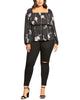 City Chic Women's Trendy Plus French Blooms Top Black Size 18W - thumbnail