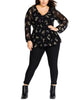 City Chic Women's Trendy Plus Size Gental Floral-Print Peplum Top Black Size 24W - thumbnail