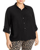 Michael Kors Women's Plus Dobby Collared Hi Low Button Down Top Black Size 0X - thumbnail