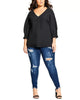 City Chic Women's Trendy Plus Size Pleated-Sleeve Top Black Size Petite Small - thumbnail