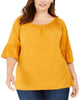 Michael Kors Women's Boho Bell Sleeve Plus Peasant Top Yellow Size 1X - thumbnail