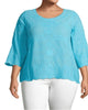 John Paul Richard Women's Plus Embroidered 3/4 Sleeve Top Blue Size 2X - thumbnail