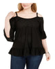 Michael Kors Women's Plus Blouse Cold Shoulder Eyelet Black Size 2X - thumbnail