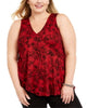 Michael Kors Women's Plus Floral Print V neck Blouse Red Size 1X - thumbnail
