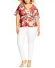 City Chic Women's Trendy Plus Size Printed Twist-Front Top Dark Orange Size 22W - thumbnail