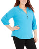 NY Collection Women's Plus 3/4 Sleeve Mandarin Collar Top Blue Size 2X - thumbnail