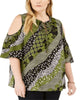 Michael Kors Women's Plus Mixed Print Cold Shoulder Top Green Size 2X - thumbnail