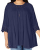 NY Collection Women's Plus Knit Embroidered Mesh Top Blue Size 1X - thumbnail