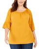 Michael Kors Women's Plus Gathered Sleeve Peasant Top Yellow Size 0X - thumbnail