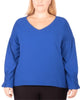 NY Collection Women's Plus V Neck Smocked Sleeve Top Blue Size 1X - thumbnail
