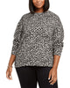Michael Kors Women's Plus Jacquard Cat Print Top Black Size 1X - thumbnail