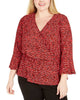 Michael Kors Women's Plus Peplum Wrap Pleated Knit Top Red Size 3X - thumbnail