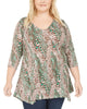 NY Collection Women's Plus Size Printed Handkerchief-Hem Top Green Size 1X - thumbnail