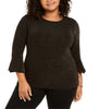 Michael Kors Women's Plus Sparkle Dot Bell Sleeve Top Black Size 0X - thumbnail