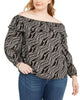 Michael Kors Women's Plus Printed Ruffled Of the Shoulder Top Black Size 2X - thumbnail