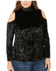 One a Women's Plus Velvet Cold Shoulder Top Black Size 1X - thumbnail