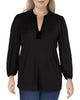 Ralph Lauren Women's Plus Velvet Trim V-Neck Blouse Black Size 1X - thumbnail