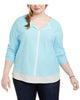 Tommy Hilfiger Women's Plus Knit Contrast Trim Top Blue Size 2X - thumbnail