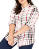 Tommy Hilfiger Women's Plus Size Plaid Button-Front Roll-Tab-Sleeve Top Red Size 0X - thumbnail