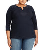 Ralph Lauren Women's Plus Mixed Media Split Neck Pullover Top Blue Size 3X - thumbnail
