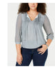 Tommy Hilfiger Women's Plus Polka Dot Tie Front Peasant Top Gray Size 3X - thumbnail