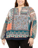Tommy Hilfiger Women's Plus Printed Split Neck Top Green/Orange Size 0X - thumbnail