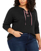 Tommy Hilfiger Women's Plus Lace up Waffle Knit Top Black Size 3X - thumbnail