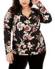 Rachel Women's Plus Size Floral Wrap-Front Shirred Long-Sleeve Top Black Size 3X - thumbnail