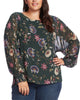 Vince Camuto Women's Plus Floral Print Smocked Chiffon Blouse Green Size 2X - thumbnail