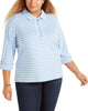 Tommy Hilfiger Women's Plus Size Smalltriped Zip-Neck Top Blue Size 1X - thumbnail