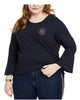 Tommy Hilfiger Women's Plus Size Embellished Bell-Sleeve Top  Blue Size 1X - thumbnail