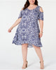 NY Collection Women's Plus Printed Cold Shoulder Dress Blue Size 2X - thumbnail