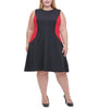 Tommy Hilfiger Women's Plus Colorblocked Fit & Flare Dress Black-Red Size 14W - thumbnail