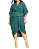 City Chic Women's Plus Kimono Sleeve Faux Wrap MIDI Dress Green Size M - thumbnail