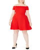 B. Darlin Womens Plus Scalloped Off-the-Shoulder Mini Dress Red Size 20W - thumbnail