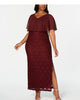 Connected Apparel Women's  Slitted Lace Short Sleeve V Neck Maxi Formal Sheath Dress Plus Burgundy Size 16W - thumbnail