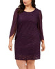 Connected Women's  Plus Size Jacquard Tulip-Sleeve Dress Purple Size 24W - thumbnail