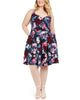 Trixxi Women's Trendy Plus Size Floral-Print Fit & Flare Dress Navy Size 18W - thumbnail