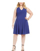 Teeze Me Women's Plus Pleated V Neck Wear to Work Dress Blue Size 24 - thumbnail