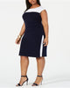 Connected Apparel Women's Plus Ruched Colorblock Sheath Dress Navy Size 20W - thumbnail