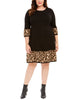 Jessica Howard Women's Plus Size Solid & Animal-Print Sweater Dress Black Size Extra Large - thumbnail