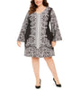 Signature Women's Plus Knit Bell Sleeve Shift Dress -Black Size -1X - thumbnail