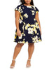 Jessica Howard Women's Plus Floral Print a Line Dress Navy Size 14W - thumbnail